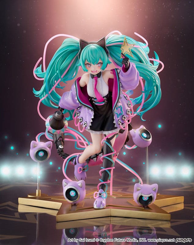 Hobby Stock 1/7 Maßstabsfigur von Hatsune Miku Digital Stars 2023 Ver. mit Katzen-Headset, schwebenden Lautsprechern und Sternen-Base.