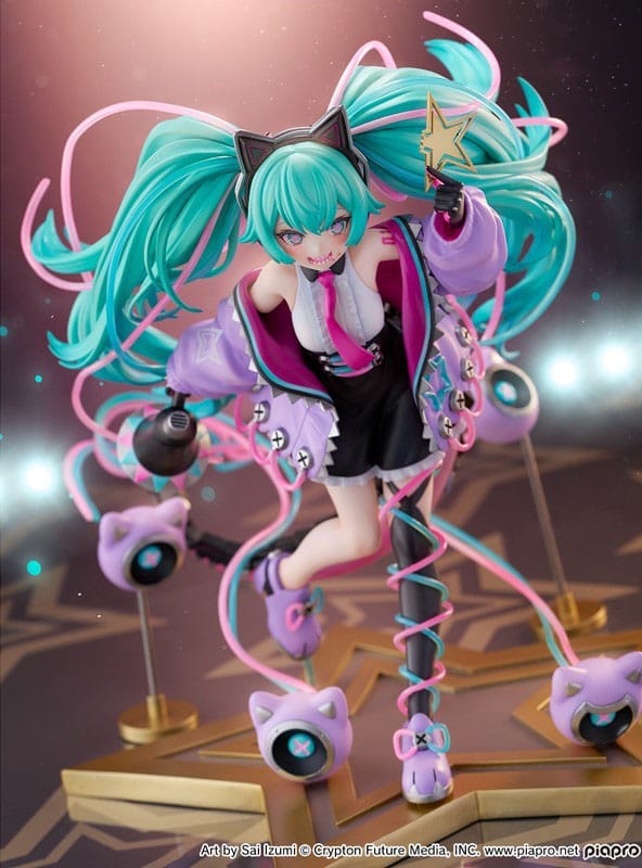 Hobby Stock 1/7 Maßstabsfigur von Hatsune Miku Digital Stars 2023 Ver. mit Katzen-Headset, schwebenden Lautsprechern und Sternen-Base.