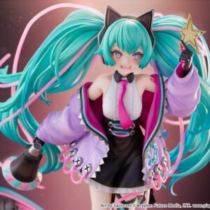 Hobby Stock 1/7 Maßstabsfigur von Hatsune Miku Digital Stars 2023 Ver. mit Katzen-Headset, schwebenden Lautsprechern und Sternen-Base.