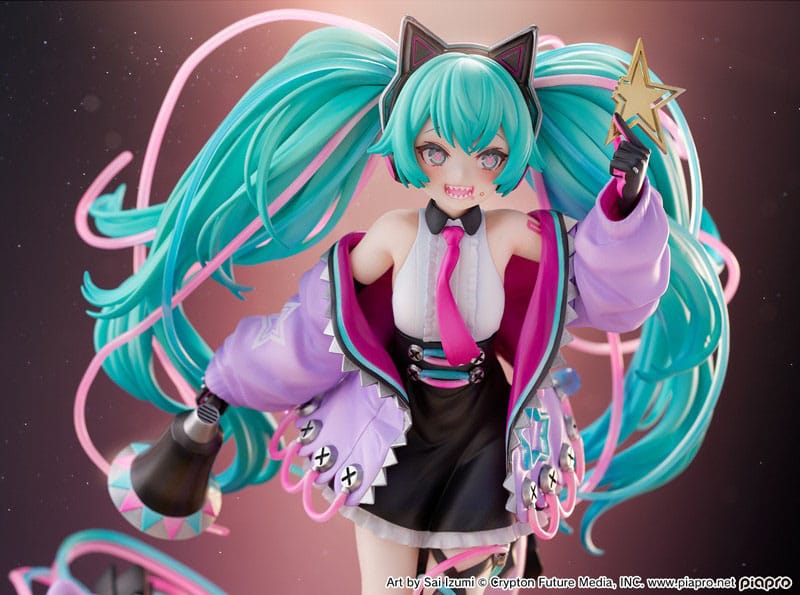 Hobby Stock 1/7 Maßstabsfigur von Hatsune Miku Digital Stars 2023 Ver. mit Katzen-Headset, schwebenden Lautsprechern und Sternen-Base.