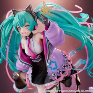 Hobby Stock 1/7 Maßstabsfigur von Hatsune Miku Digital Stars 2023 Ver. mit Katzen-Headset, schwebenden Lautsprechern und Sternen-Base.