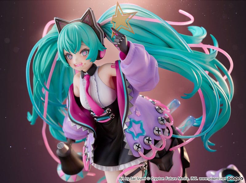 Hobby Stock 1/7 Maßstabsfigur von Hatsune Miku Digital Stars 2023 Ver. mit Katzen-Headset, schwebenden Lautsprechern und Sternen-Base.