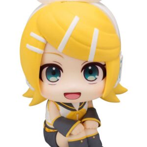 MegaHouse LookUp Chibi-Figur von Kagamine Rin im weiß-gelben Sailor-Outfit mit weißer Schleife nach oben blickend.