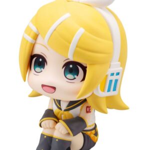 MegaHouse LookUp Chibi-Figur von Kagamine Rin im weiß-gelben Sailor-Outfit mit weißer Schleife nach oben blickend.