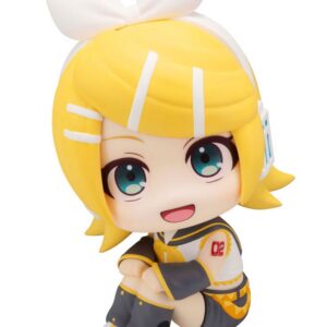 MegaHouse LookUp Chibi-Figur von Kagamine Rin im weiß-gelben Sailor-Outfit mit weißer Schleife nach oben blickend.