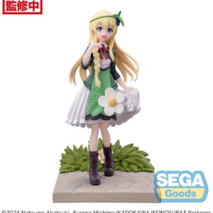 SEGA Luminasta Figur von Prinzessin Iris aus KonoSuba im grünen Mieder und weißem Rock auf Gras-Base.