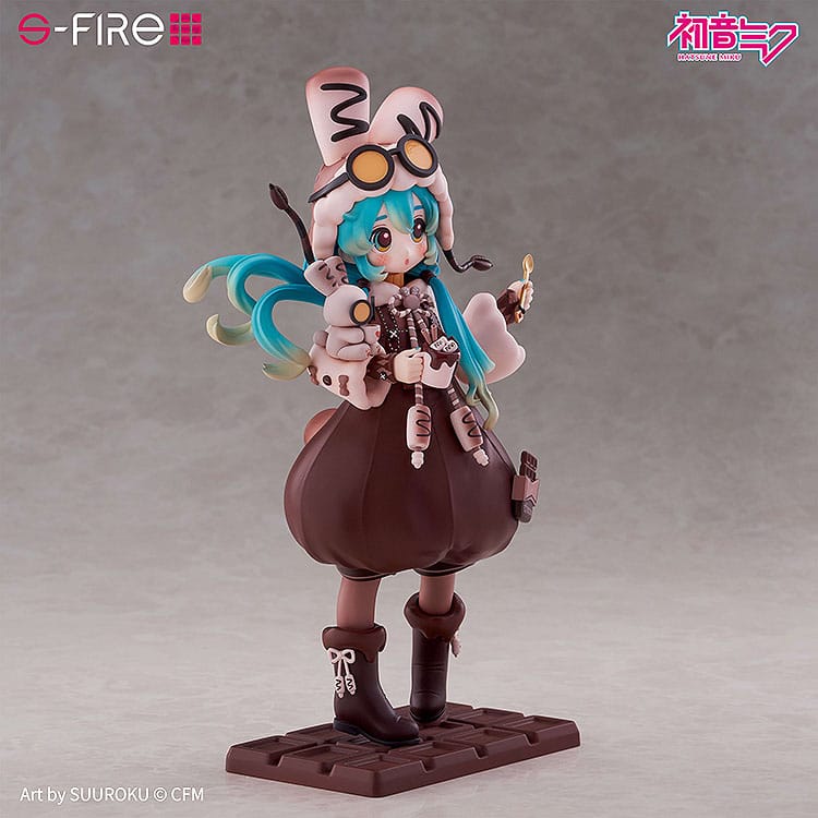 SEGA Figur von Hatsune Miku im Marshmallow-Hot-Cocoa-Outfit mit Kakaotasse auf Schokoladentafel-Base.