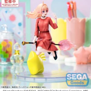 SEGA Luminasta Figur von Nico Wakatsuki aus WITCH WATCH reitend auf einem Besen über einem gelben Stern.