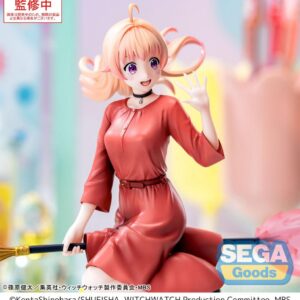 SEGA Luminasta Figur von Nico Wakatsuki aus WITCH WATCH reitend auf einem Besen über einem gelben Stern.