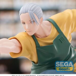 SEGA Luminasta Figur von Sakamoto Taro aus Sakamoto Days in schlanker Form mit Pistole auf Trümmer-Sockel.