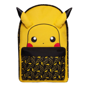 Pokémon Rucksack im gelb-schwarzen Pikachu-Design mit abstehenden 3D-Ohren und Blitz-Muster auf der Fronttasche.