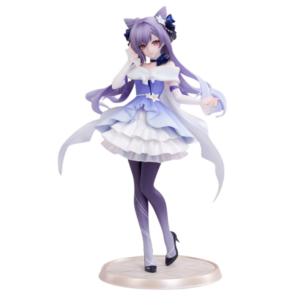 Genshin Impact Figur von Keqing im violett-weißen Opulent Splendor Abendkleid auf runder Standbasis.