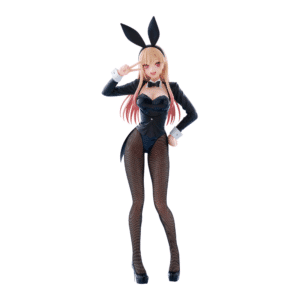 Aniplex My Dress-Up Darling Figur von Marin Kitagawa im schwarzen Bunny-Suit mit Netzstrumpfhosen und Hasenohren beim Peace-Zeichen.