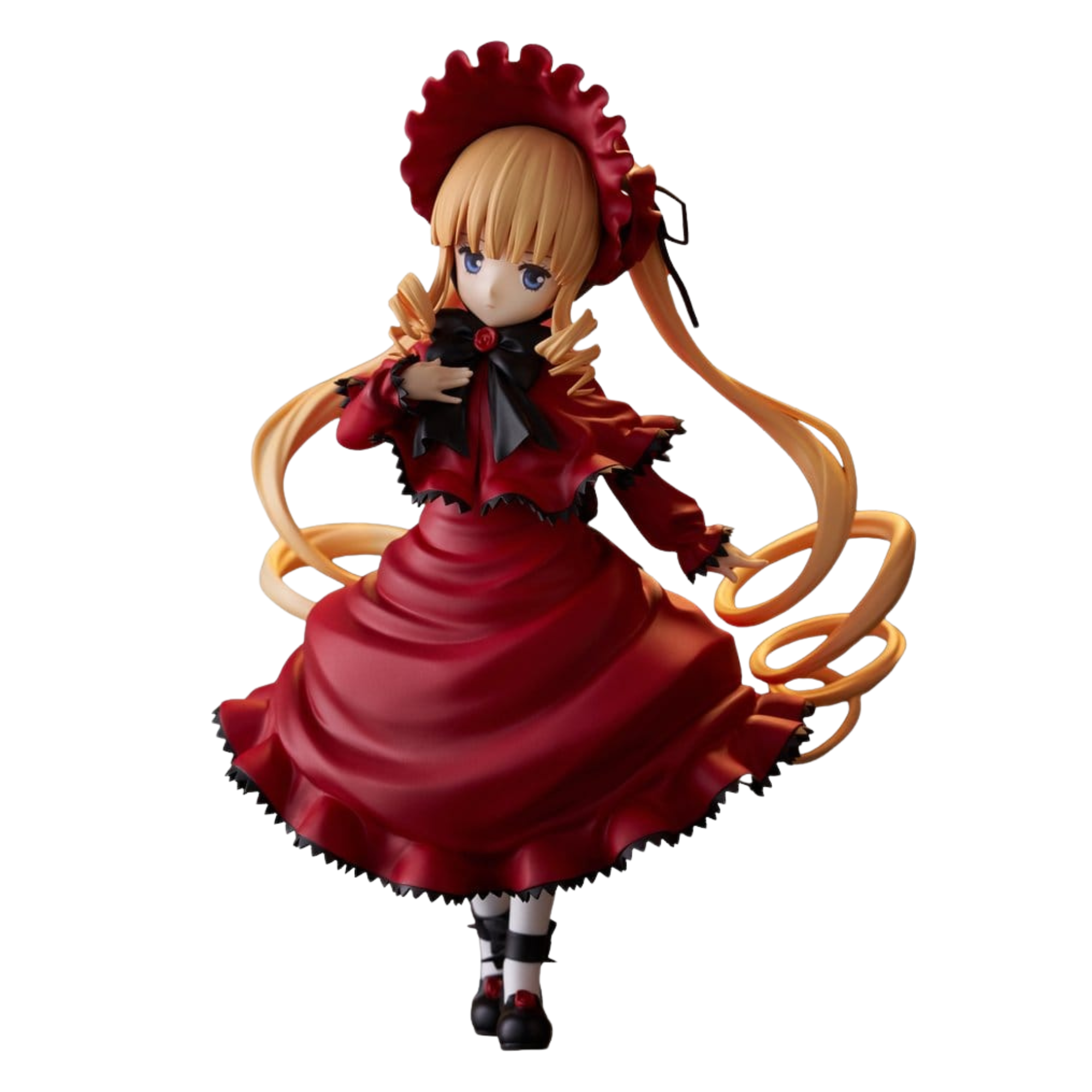 FuRyu Rozen Maiden Trio-Try-iT Figur von Shinku im roten Rüschenkleid mit passender Haube und blonden Ringellocken.