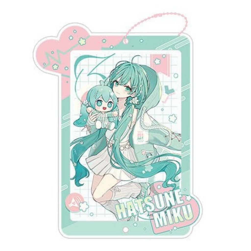 Good Smile Company Hatsune Miku Fotorahmen-Set in Flower Version mit Pastellrahmen, Aufhängekette und Miku-Illustration.