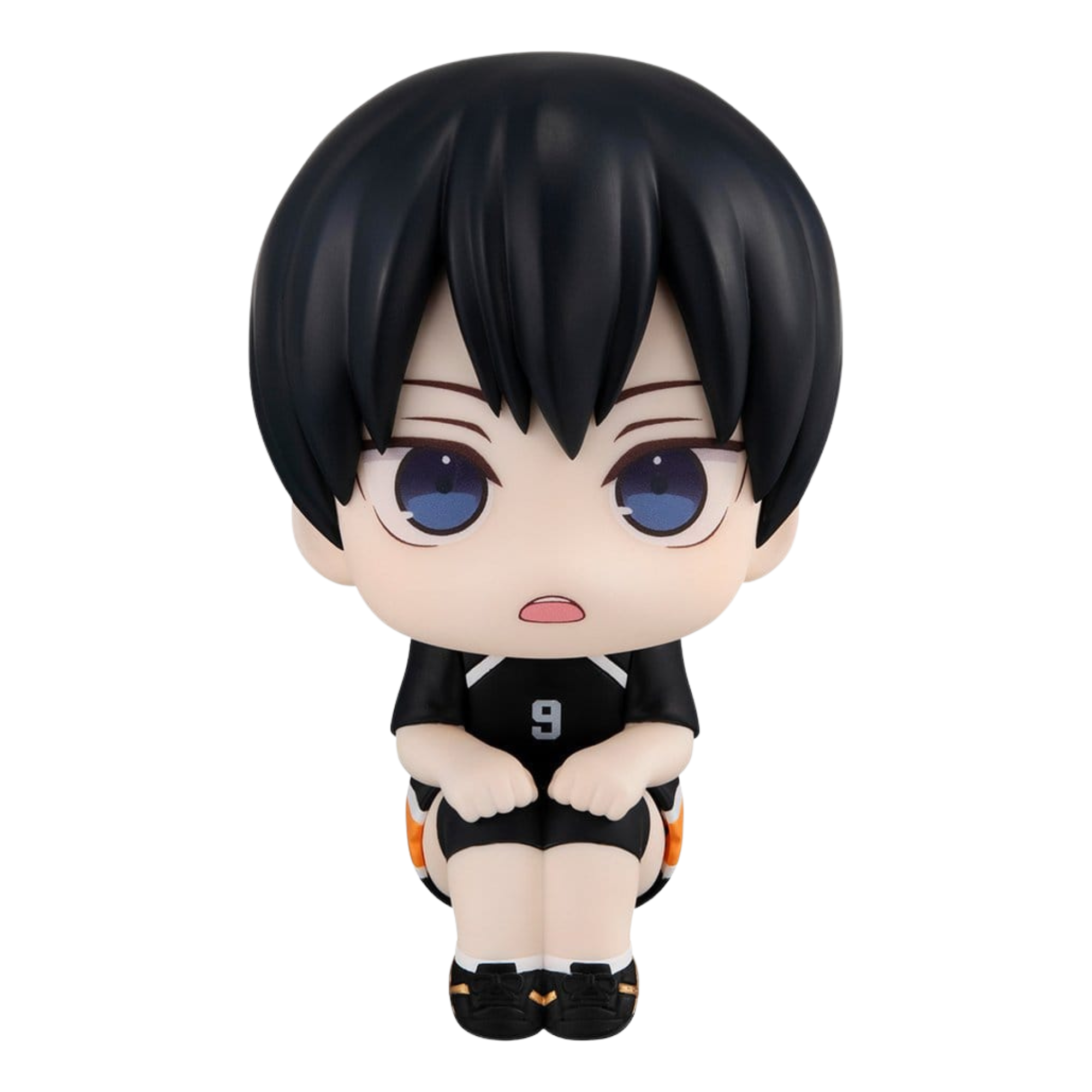 MegaHouse Haikyuu Look Up Chibi-Figur von Tobio Kageyama in schwarzem Trikot mit Nummer 9 und aufwärts gerichtetem Blick.