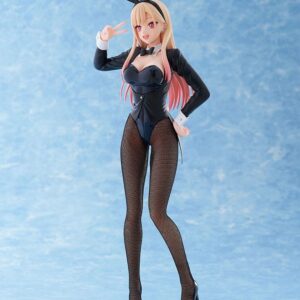 Aniplex My Dress-Up Darling Figur von Marin Kitagawa im schwarzen Bunny-Suit mit Netzstrumpfhosen und Hasenohren beim Peace-Zeichen.