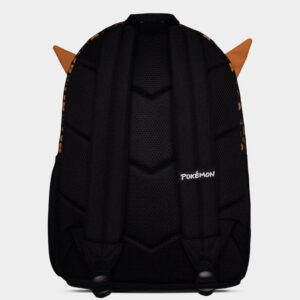 Pokémon Rucksack im braun-schwarzen Evoli-Design mit abstehenden Ohren und Pokéball-Muster auf der Fronttasche.