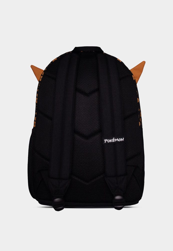 Pokémon Rucksack im braun-schwarzen Evoli-Design mit abstehenden Ohren und Pokéball-Muster auf der Fronttasche.