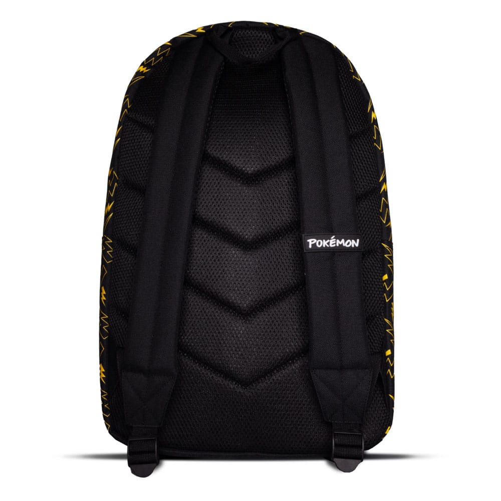 Pokémon Rucksack im gelb-schwarzen Pikachu-Design mit abstehenden 3D-Ohren und Blitz-Muster auf der Fronttasche.