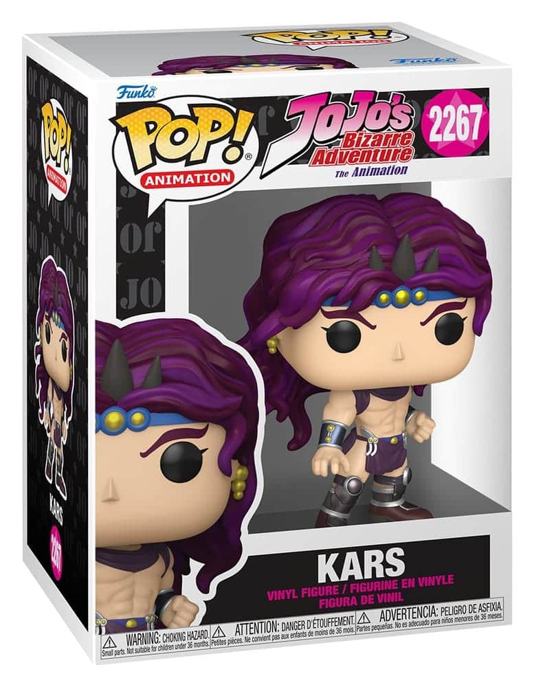Funko POP! Animation Vinylfigur von Kars aus JoJo's Bizarre Adventure mit langem violetten Haar und Stirnband.