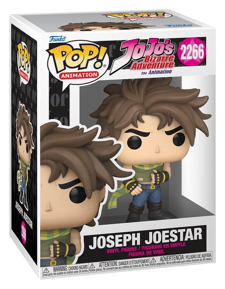 Funko POP! Animation Vinylfigur von Joseph Joestar aus JoJo's Bizarre Adventure mit grün-gelbem Schal und braunen Haaren.