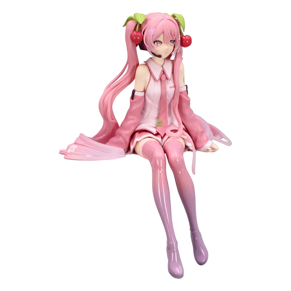FuRyu Hatsune Miku Figur als Sakura Version 2026 in rosafarbenem Outfit mit Kirschen-Haarschmuck in sitzender Pose.