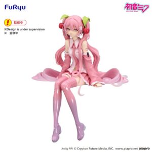 FuRyu Hatsune Miku Figur als Sakura Version 2026 in rosafarbenem Outfit mit Kirschen-Haarschmuck in sitzender Pose.