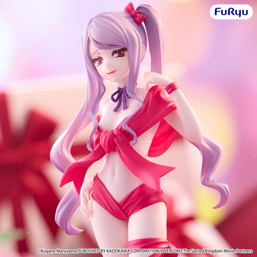 FuRyu Overlord BiCute Ribbons Figur von Shalltear Bloodfallen in roten Schleifen mit Zöpfen und High Heels.