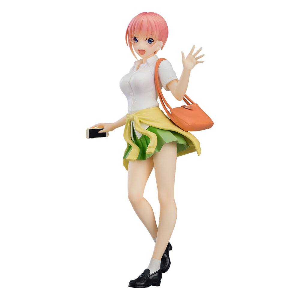 Good Smile Company Pop Up Parade Figur von Ichika Nakano aus Quintessential Quintuplets winkend mit Smartphone und Schuluniform.