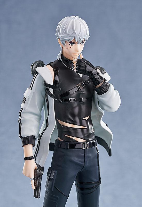 Good Smile Company Pop Up Parade Figur von Qiluo Zhou aus Love&Producer in schwarzem Outfit mit weißer Jacke und Pistole.
