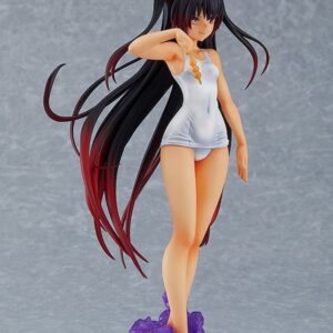 Max Factory Pop Up Parade Figur von Nemesis aus To LOVE-Ru Darkness im weißen Badeanzug mit Dango-Spieß und langen Haaren.
