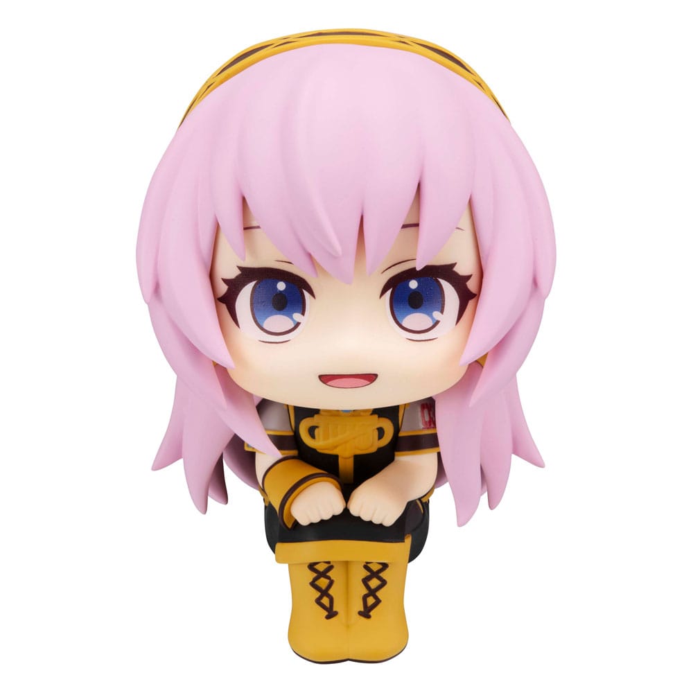 MegaHouse Vocaloid Look Up Chibi-Figur von Megurine Luka mit rosa Haaren und nach oben gerichtetem Blick.