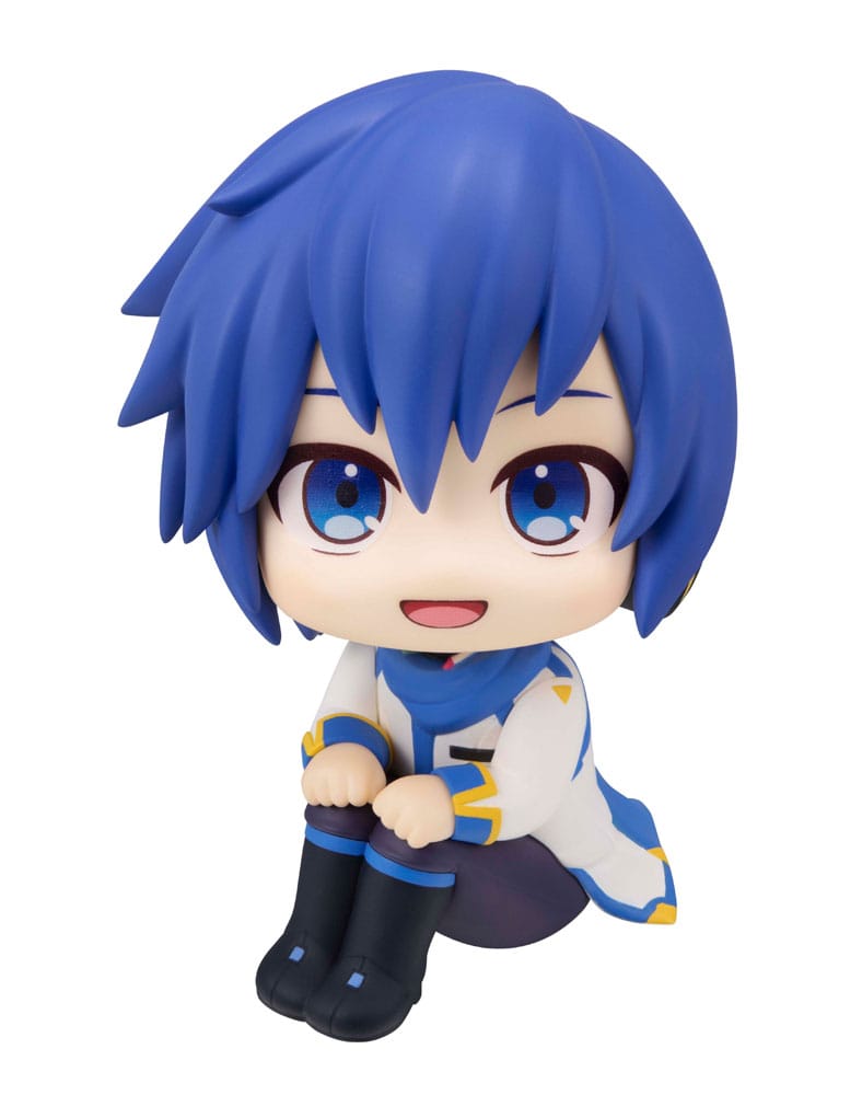 MegaHouse Vocaloid Look Up Chibi-Figur von Kaito mit blauen Haaren, Schal und nach oben gerichtetem Blick.