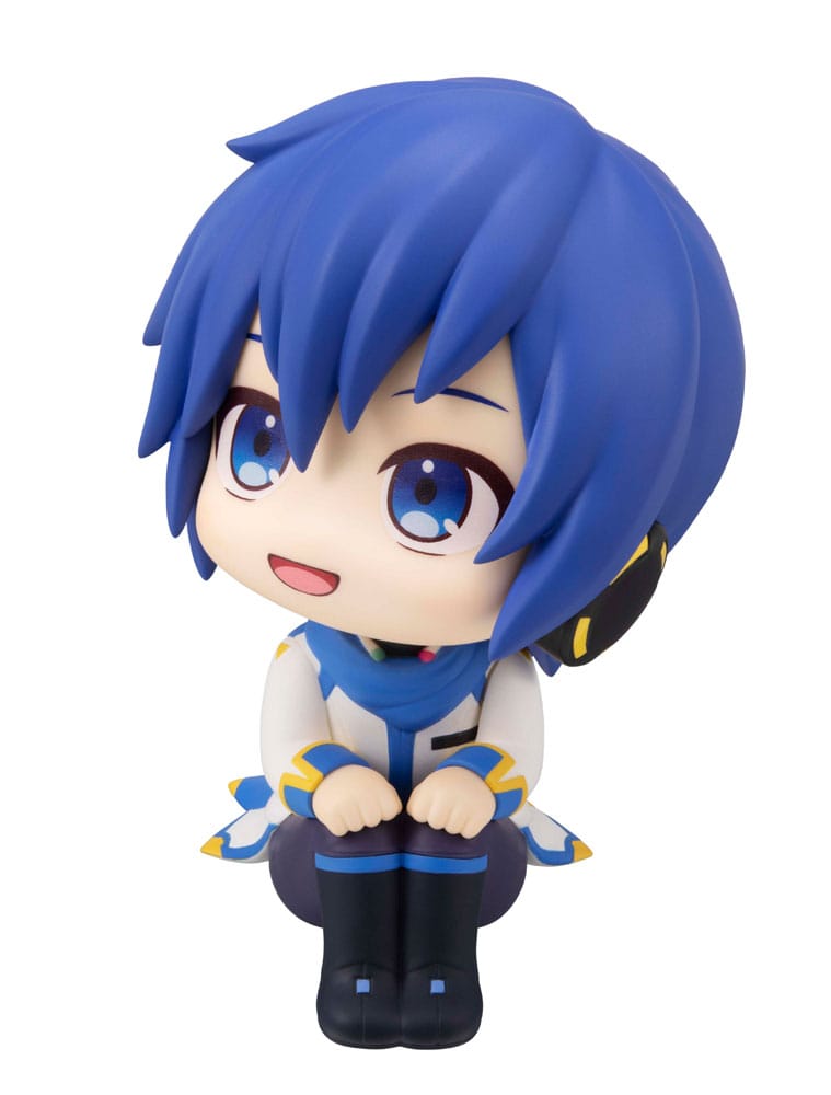 MegaHouse Vocaloid Look Up Chibi-Figur von Kaito mit blauen Haaren, Schal und nach oben gerichtetem Blick.