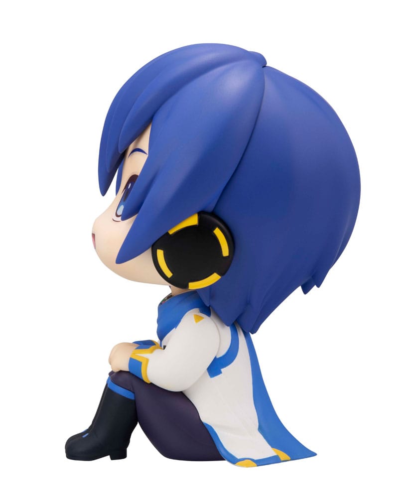 MegaHouse Vocaloid Look Up Chibi-Figur von Kaito mit blauen Haaren, Schal und nach oben gerichtetem Blick.
