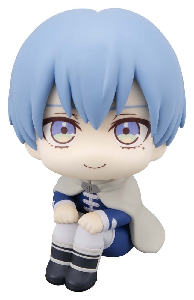 MegaHouse Frieren Look Up Chibi-Figur von Himmel mit blauem Haar, Heldenumhang und nach oben gerichtetem Blick.