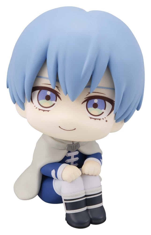 MegaHouse Frieren Look Up Chibi-Figur von Himmel mit blauem Haar, Heldenumhang und nach oben gerichtetem Blick.
