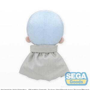 SEGA Fuwa Petit Plüschfigur von Himmel aus Frieren im blauen Helden-Outfit mit grauem Umhang.