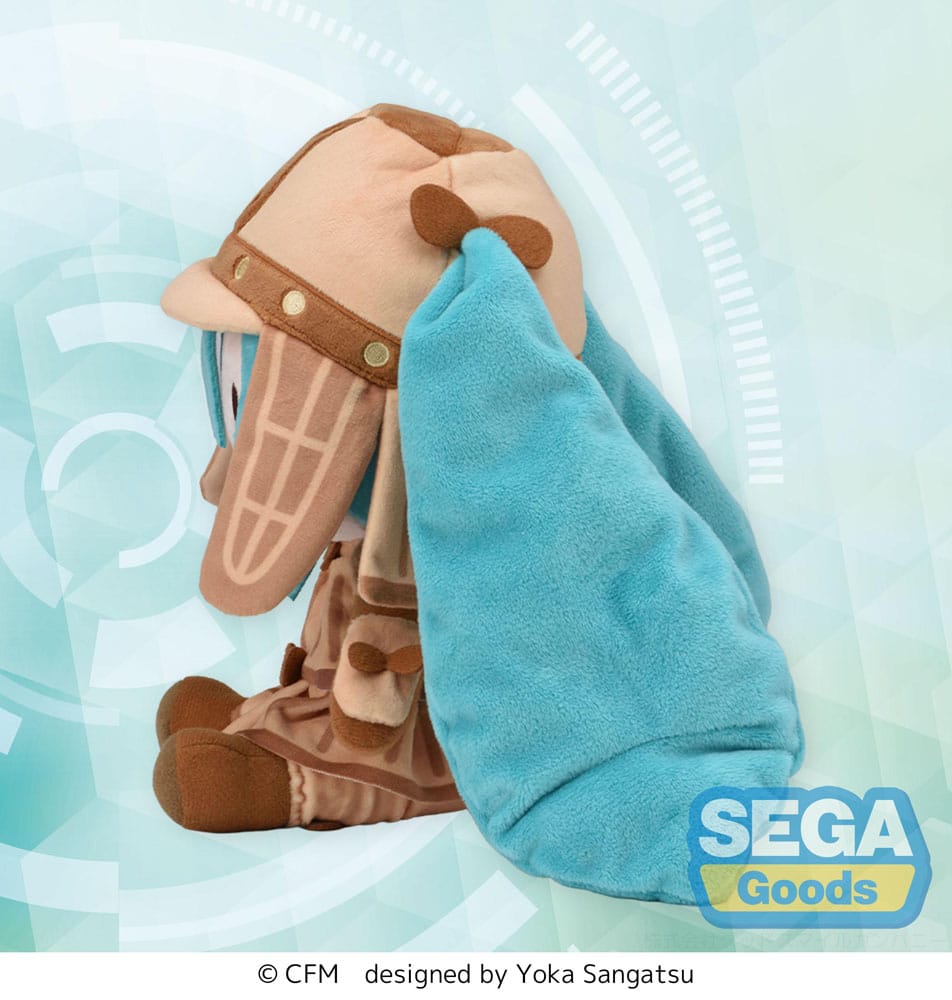 SEGA Fuwa Petit Plüschfigur von Hatsune Miku im braunen Haniwa-Outfit mit passender Mütze.
