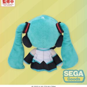 SEGA Vocaloid Mysekai Plüschfigur von Hatsune Miku mit türkisblauen Twintails in sitzender Chibi-Pose.